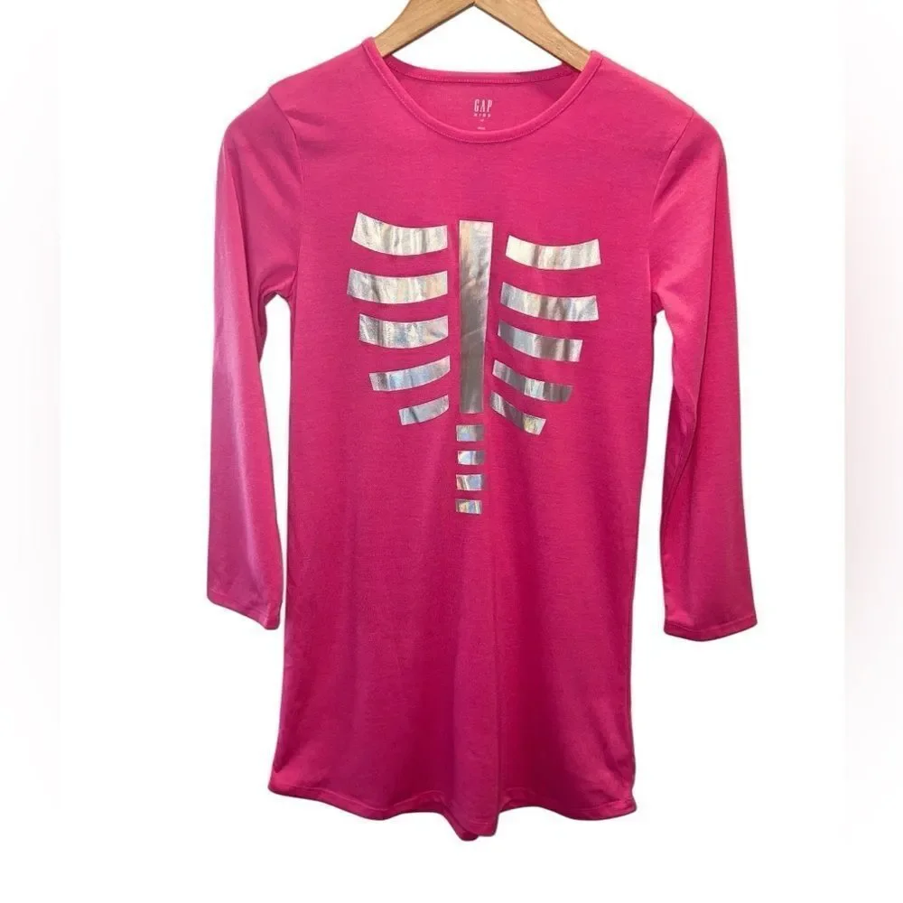 Gap Kids Girls Pink Skeleton Nightgown Pajama Dress Size 10 Long Sleeve